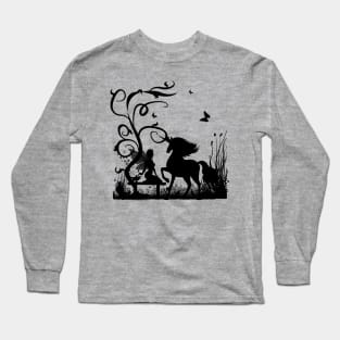 Wonderful fairy with unicorn in the sunet. Long Sleeve T-Shirt